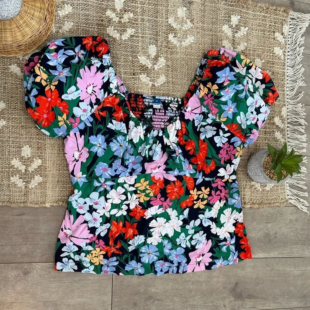 New Old Navy Women's Multicolor Floral Puff Sleeve Blouse Women’s Size XL